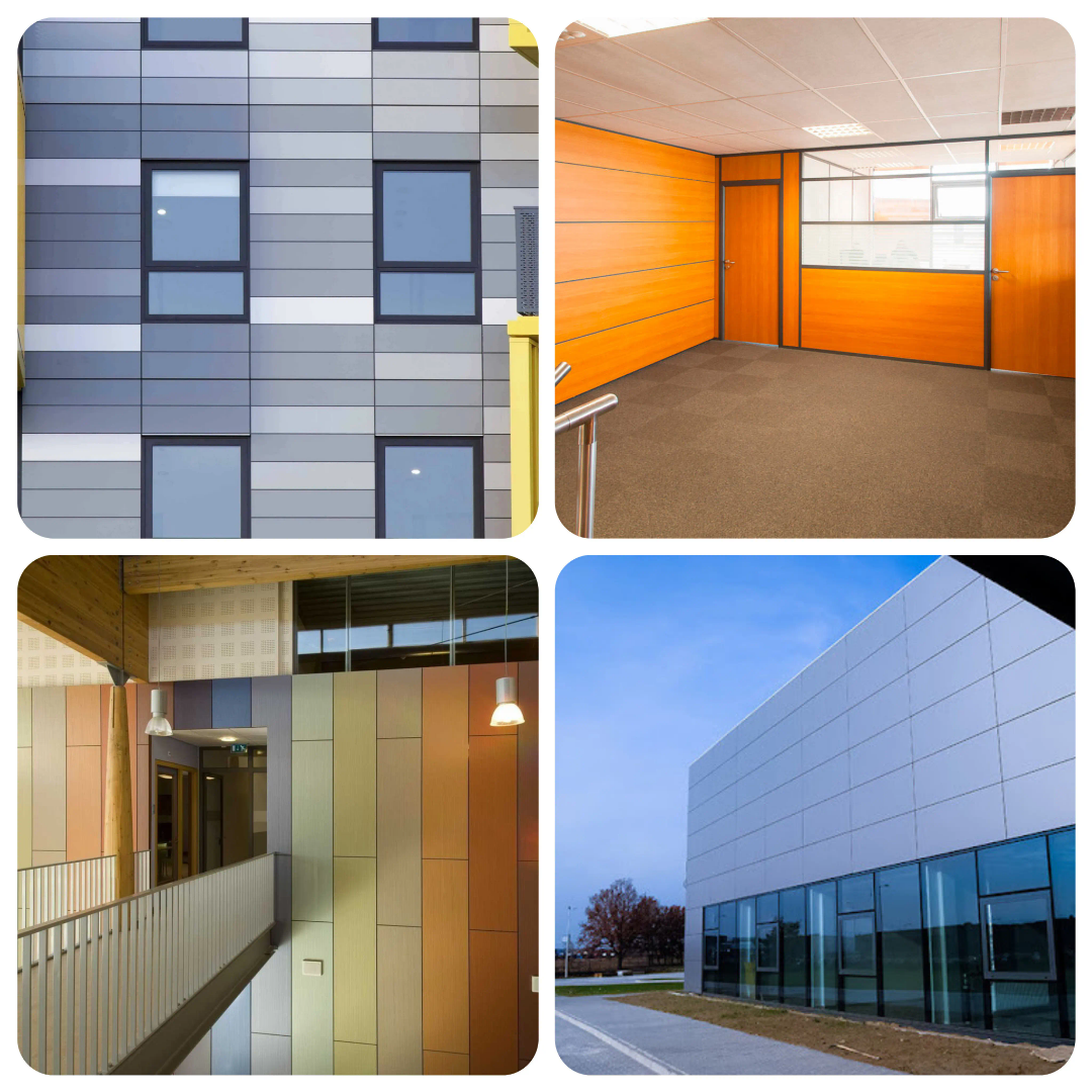 Diseño de la fachada de una farmacia con paneles compuestos de aluminio (ACP)